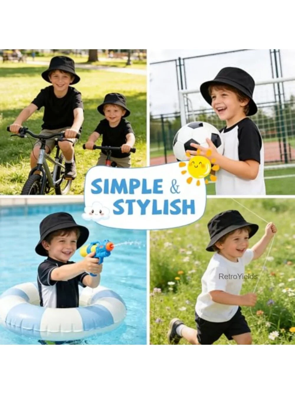 Kids Bucket Hat UPF 50+ Cotton Sun Hat Foldable Breathable for Beach Travel